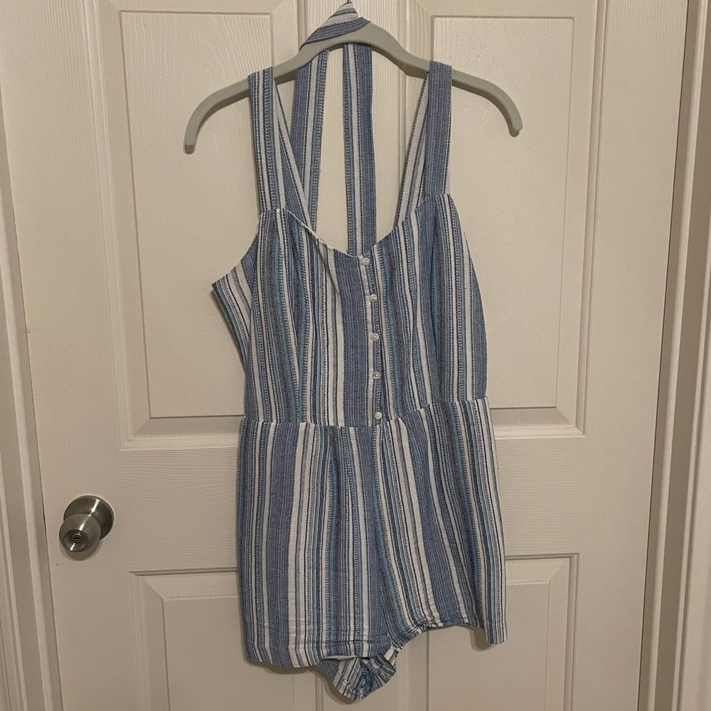 Dark and light blue romper with matching belt